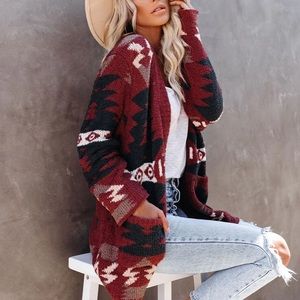 TrIbal Aztec Pocket Oversized Boyfriend Cardigan